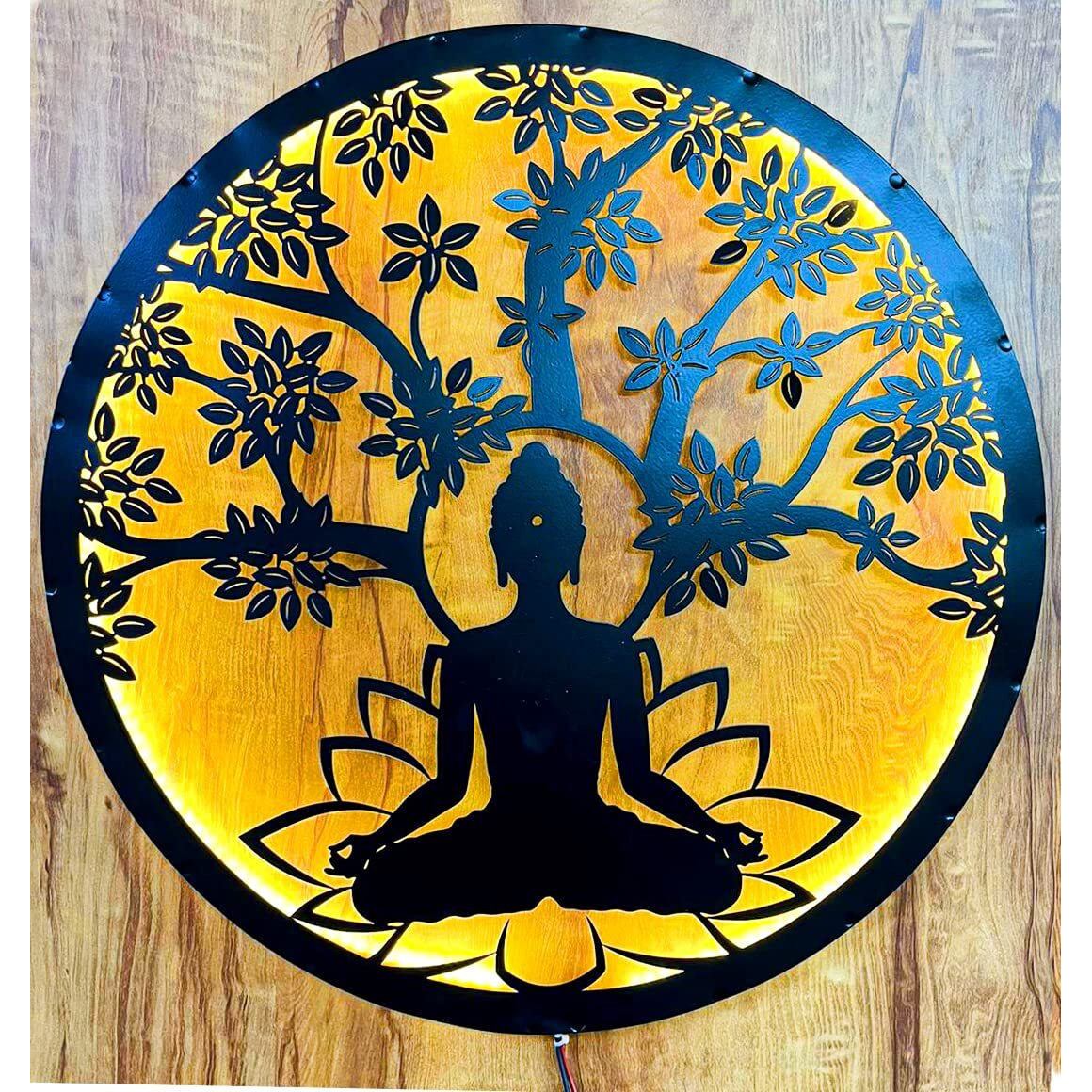 Eu Enlighten Your Space With Buddha Metal Wall Art - Led-Lit, Stunning Living Room & Bedroom Decor - Perfect Home Decor (50X50 Cm)