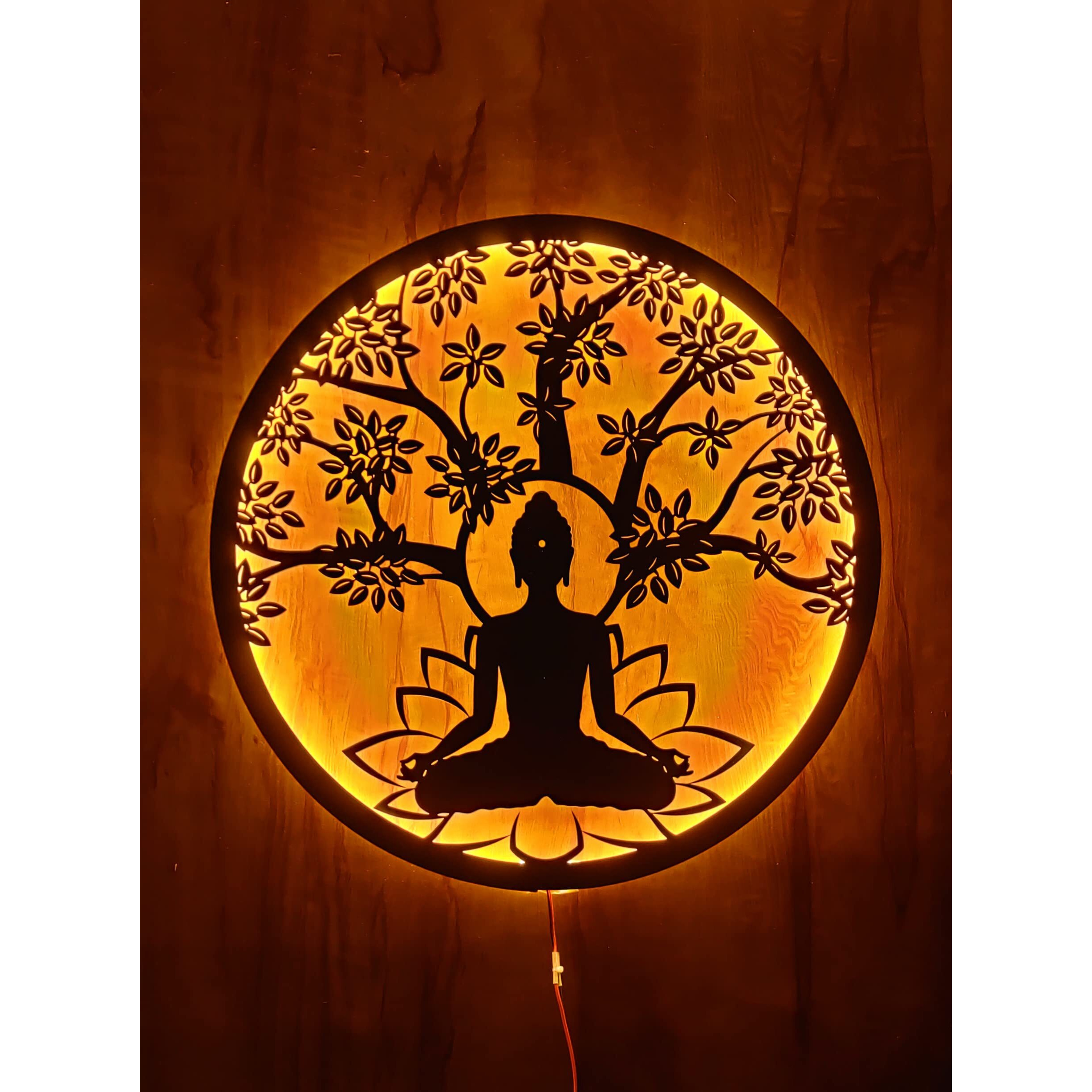 Eu Enlighten Your Space With Buddha Metal Wall Art - Led-Lit, Stunning Living Room & Bedroom Decor - Perfect Home Decor (50X50 Cm)