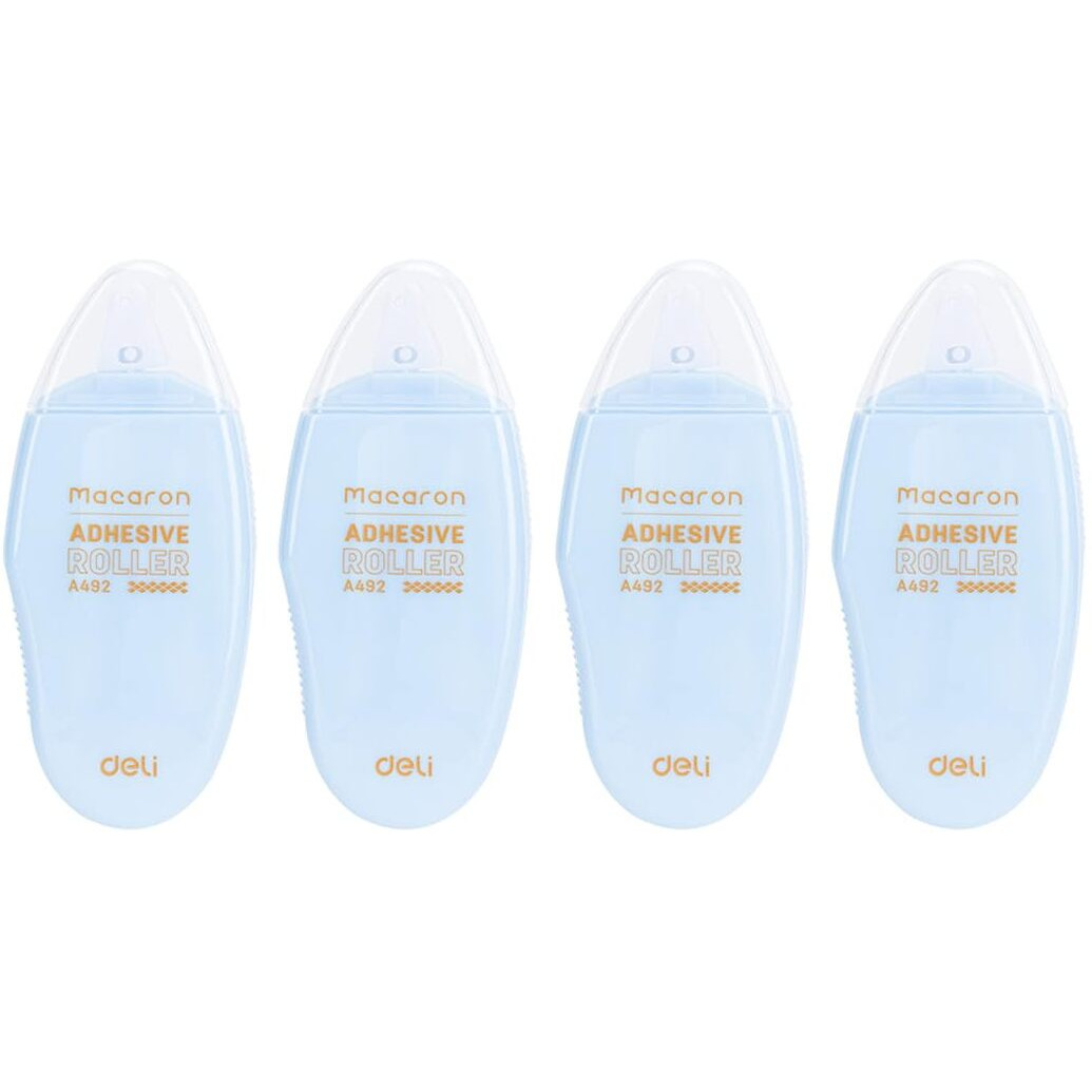 Deli Macaron Wa49201 Blue Non-Toxic Double Sided Adhesive Roller Correction Tape (8M X 6Mm, 4 Pcs)