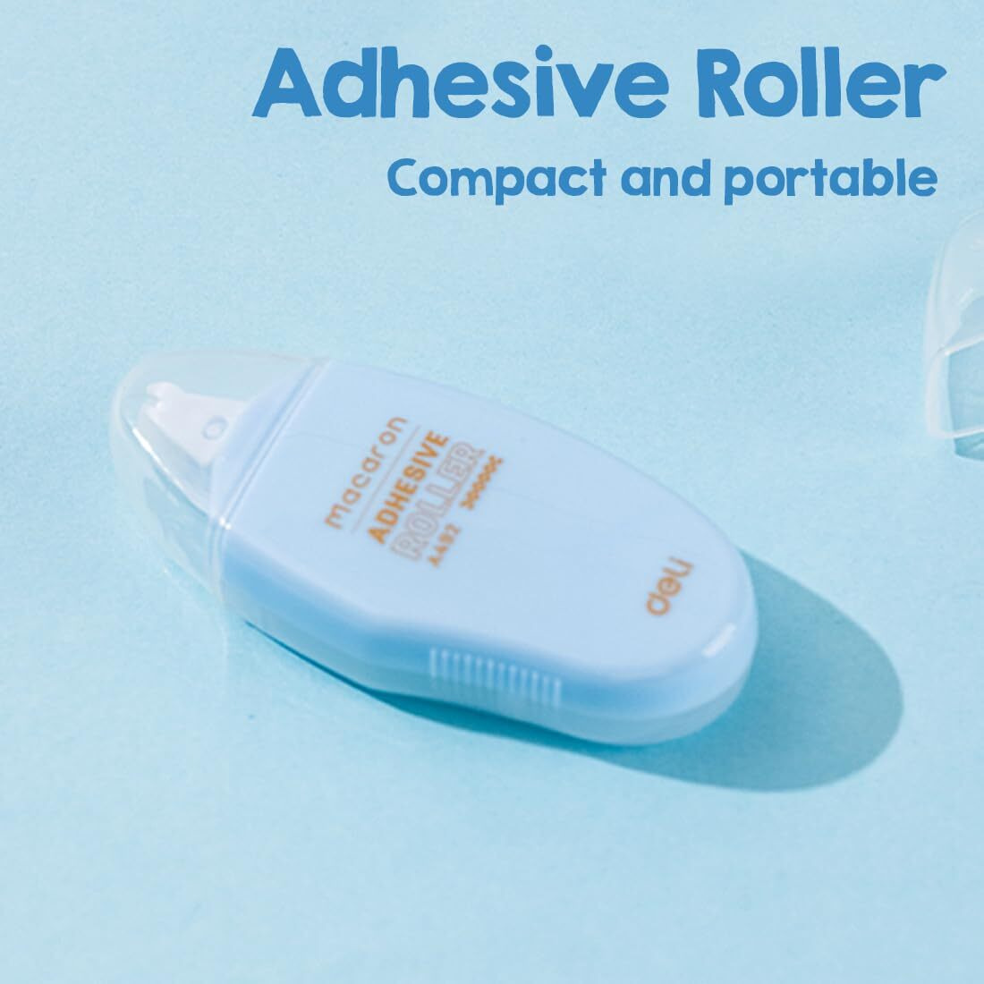 Deli Macaron Wa49201 Blue Non-Toxic Double Sided Adhesive Roller Correction Tape (8M X 6Mm, 4 Pcs)