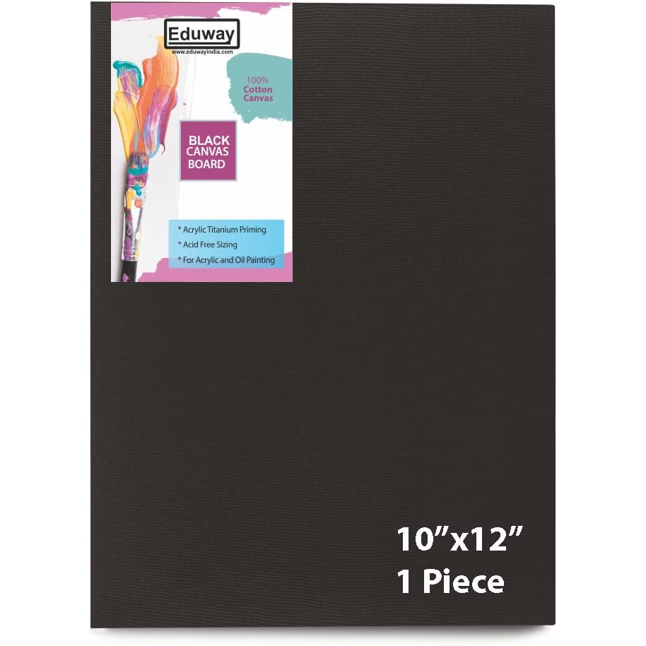 Eduway Medium Grain 10X12 Inch Cotton Black Canvas Board- Pack Of 1, (25X30 Cms) With 4Mm Mdf Board Backing, For Painting