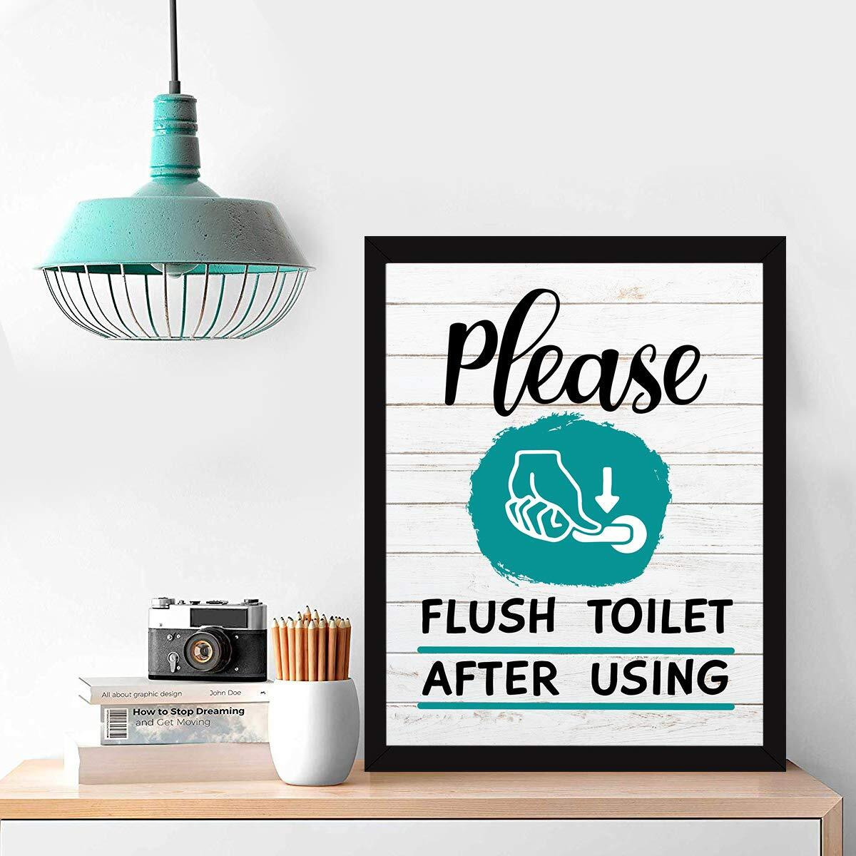 Chaka Chaundh - Bathroom Etiquette Rules Washroom Toilet Quotes Wall Hanging Posters With Frames - (34 X 27 X 4 Cm , White Wood Pattern)