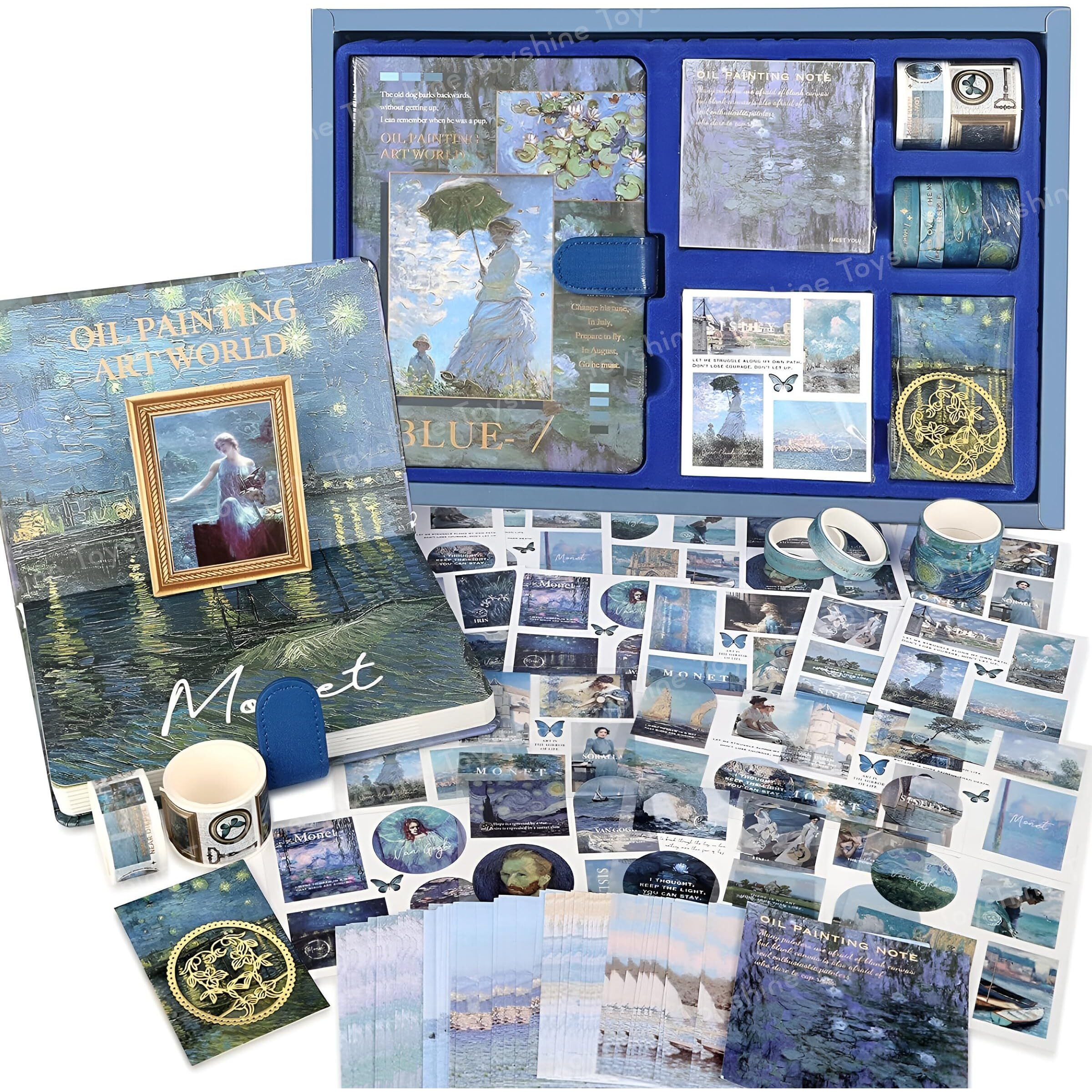 Toyshine Aesthetic Journaling Kit Vintage Colorful B6 Notepad For Junk Journal, Scrapbook Kit With Stickers, Washi Tapes, Art Craft Gift For Kids Boys Girls Teens - Blue, Pvc