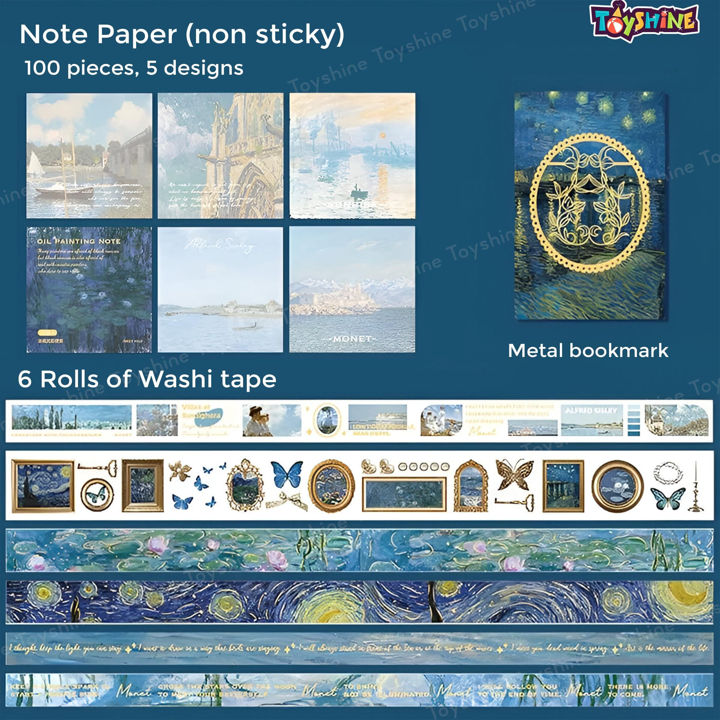 Toyshine Aesthetic Journaling Kit Vintage Colorful B6 Notepad For Junk Journal, Scrapbook Kit With Stickers, Washi Tapes, Art Craft Gift For Kids Boys Girls Teens - Blue, Pvc
