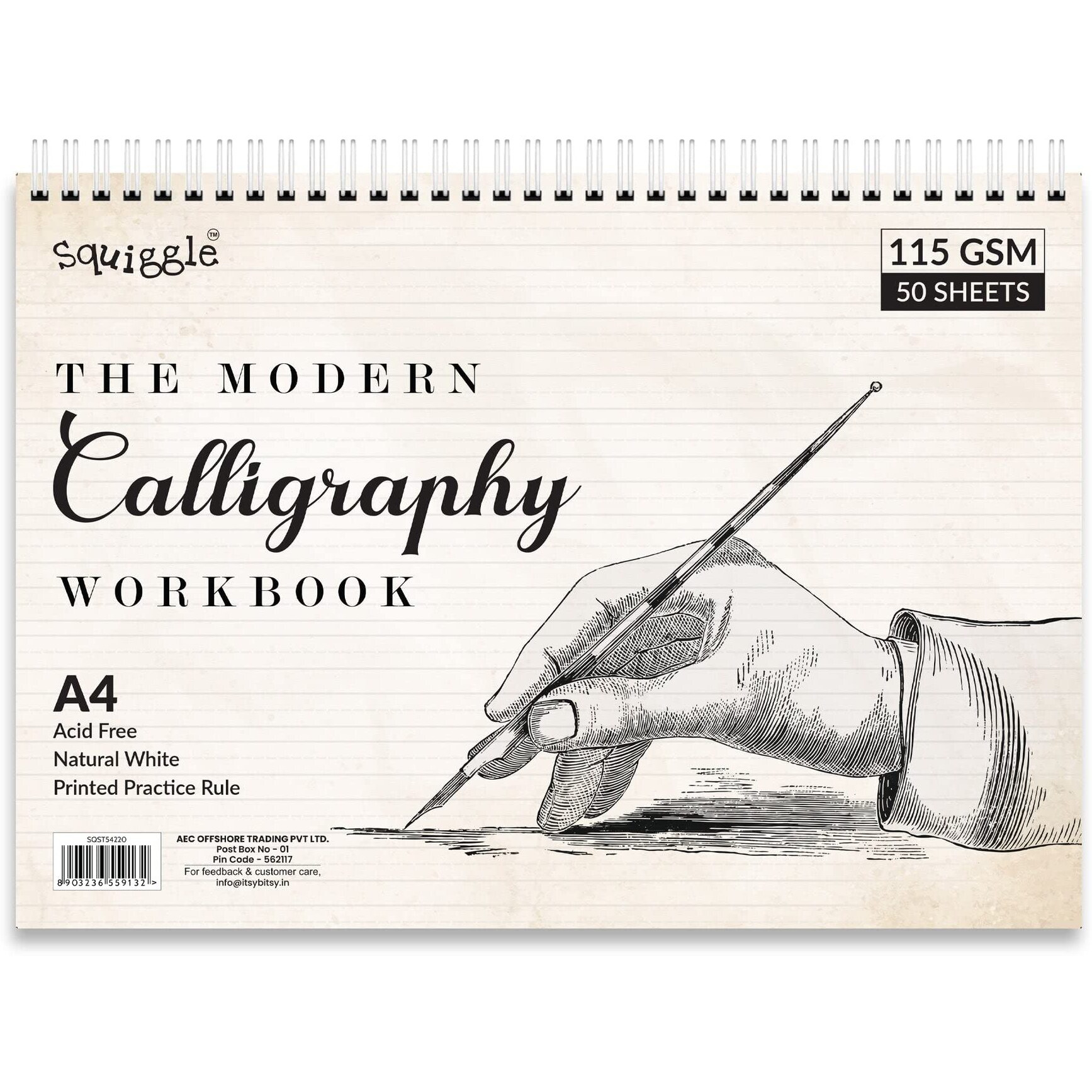 Squiggle Calligraphy Workbook With Wiro Binding, A4, 115Gsm, 50 Sheets | Practice Classic And Modern Writing Styles With Printed Guide Pages | Ideal For Calligraphy Pens, Fineliners, And Pencils