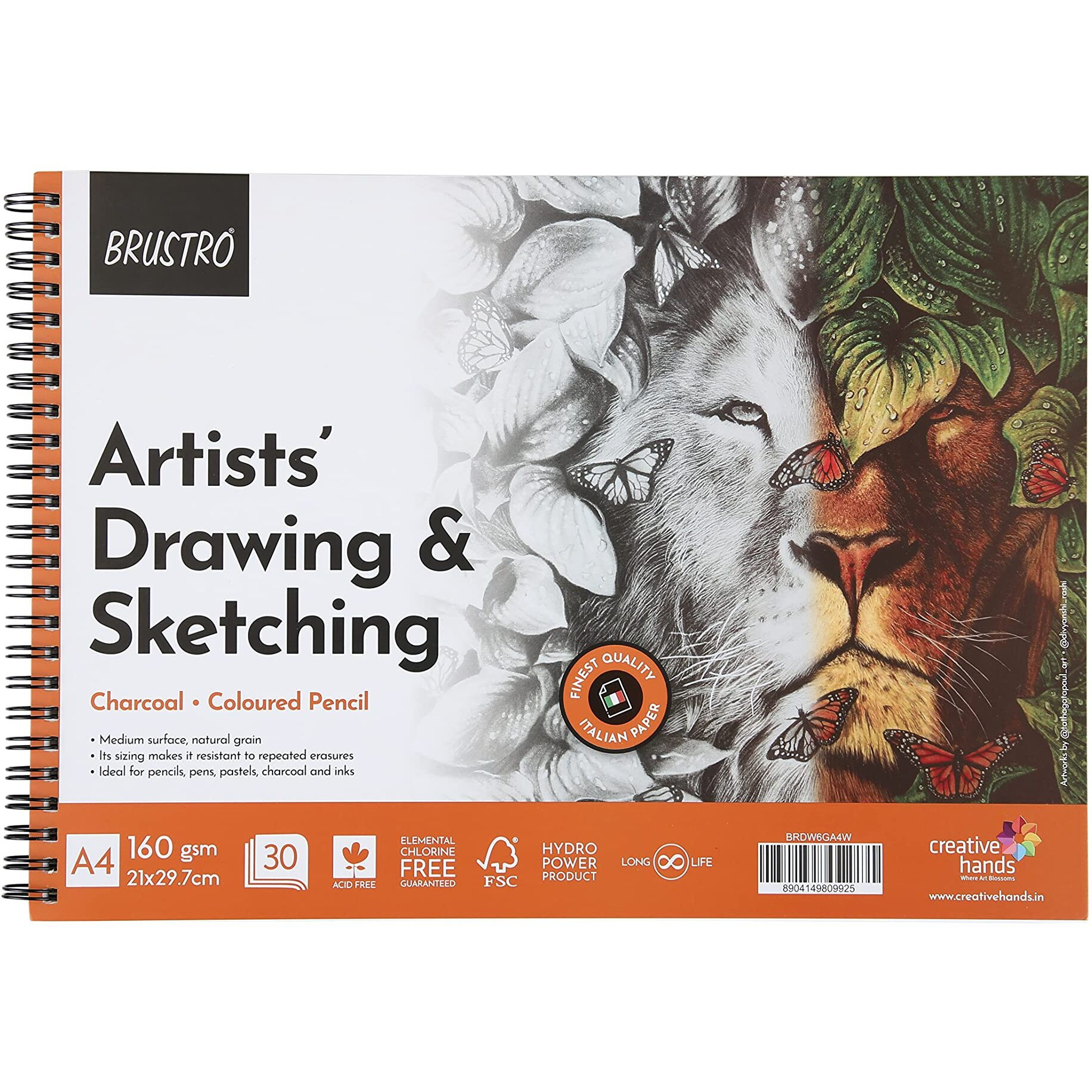 Brustro Artists Drawing & Sketching Wiro Paper Pad A4-160Gsm (30 Sheets) | Ideal For Pencil, Drawing, Charcoal, Art, Pen, Pastel, Ink.