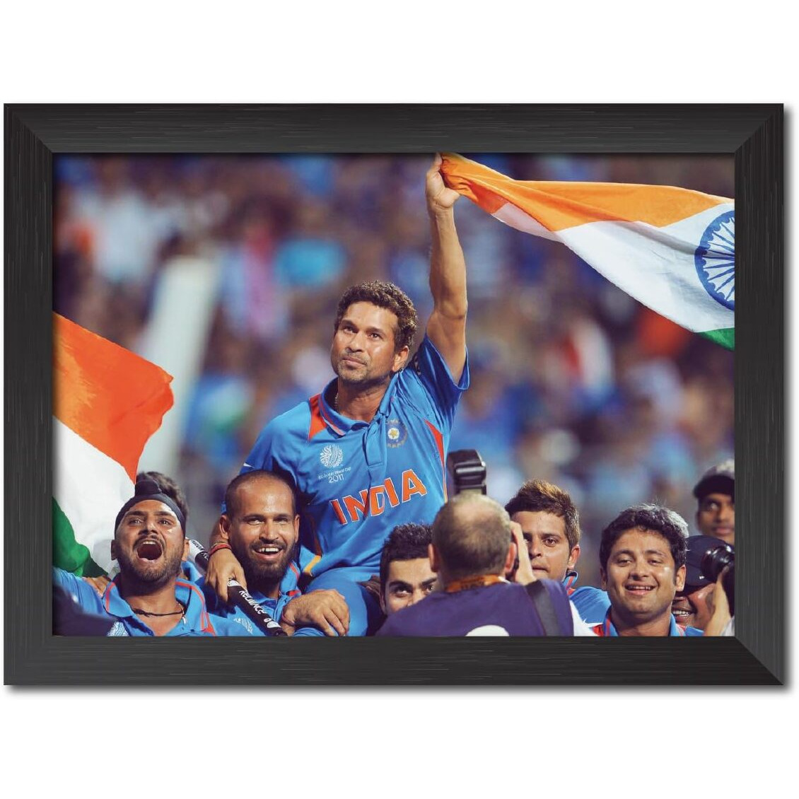 Tenorarts Sachin Tendular Poster Frame Worldcup 2011 Cricket Photo Framed Painting With Matt Finish Black Texture (12 Inches X 9Inches)