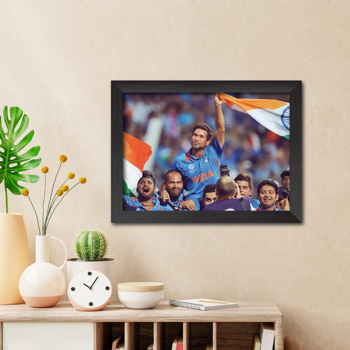 Tenorarts Sachin Tendular Poster Frame Worldcup 2011 Cricket Photo Framed Painting With Matt Finish Black Texture (12 Inches X 9Inches)