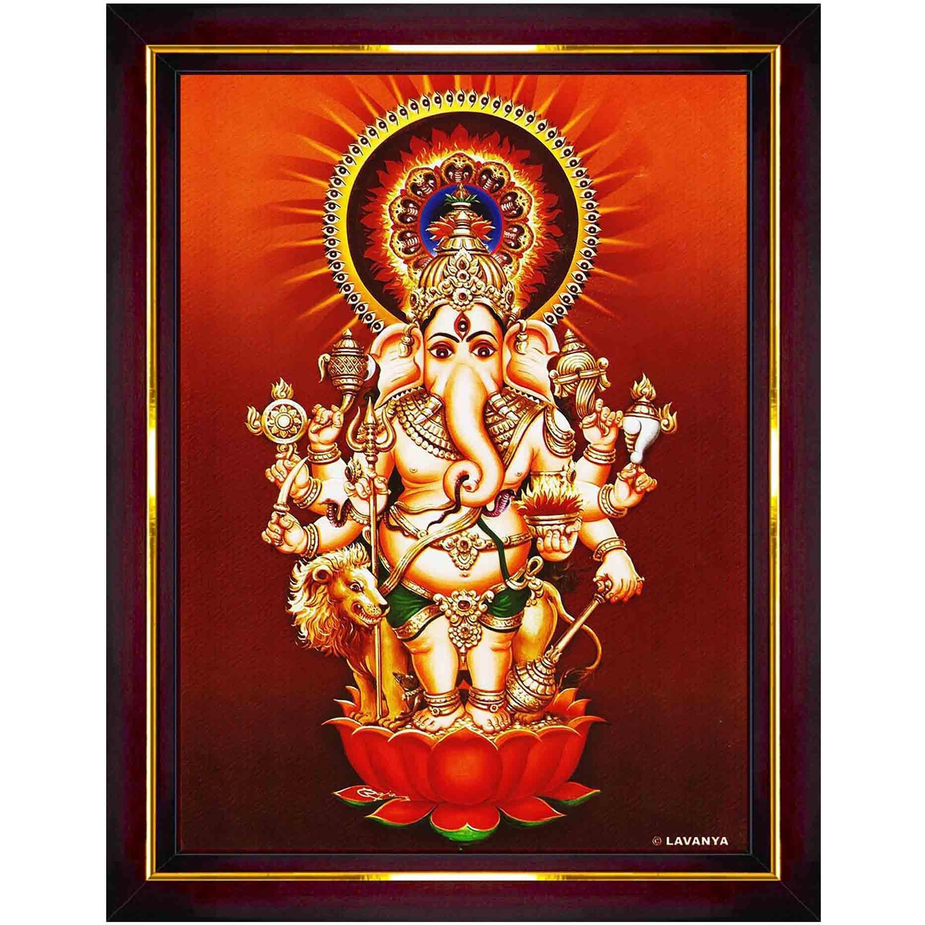 Pavan Photo Laminations Drishti Ganapathi For Entrance Vastu Ganesha Wall Painting Framed Home Decor (Wood,Matte,Brown,Small Size,6 X 8 Inch) B286S