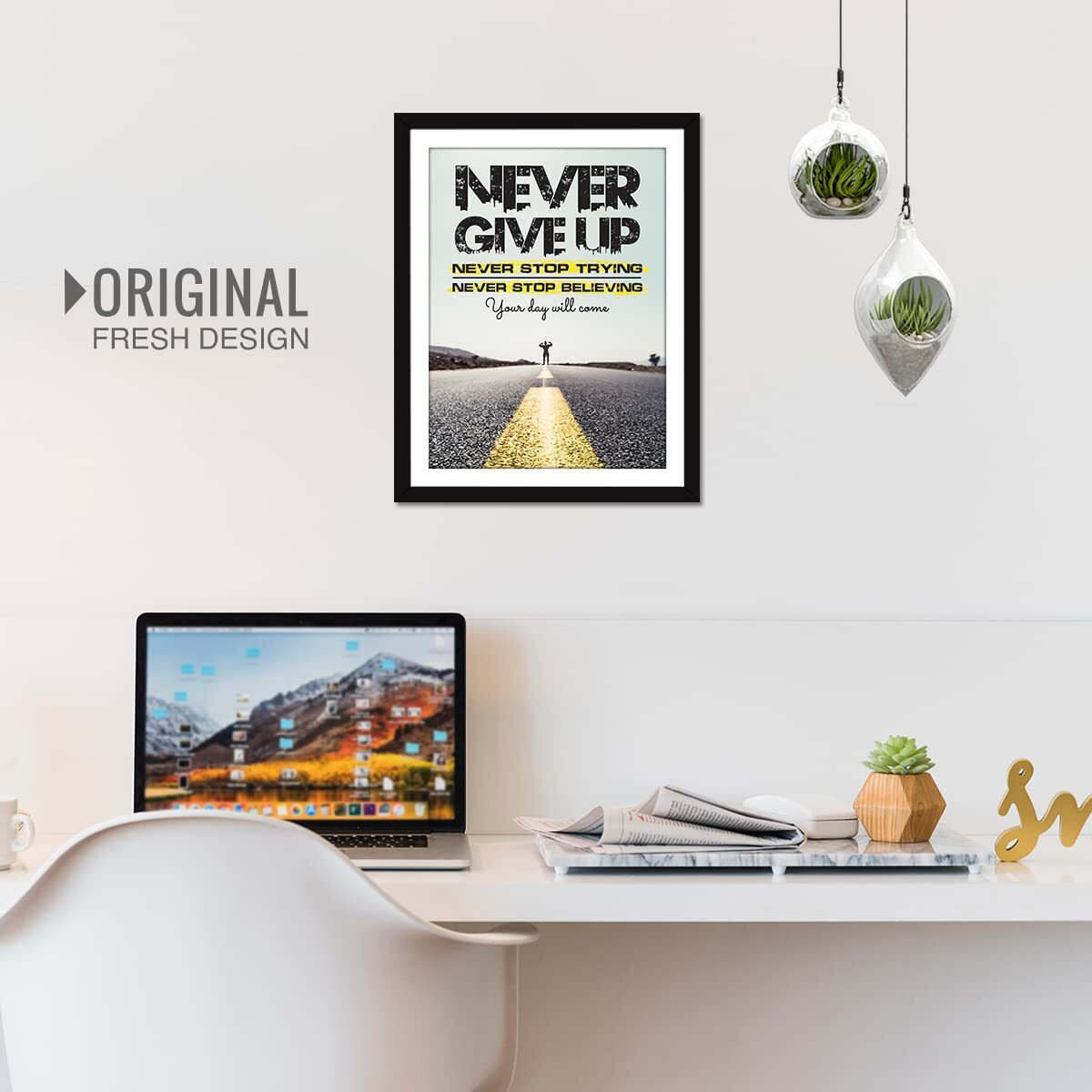 Chaka Chaundh - Motivational Quotes Wall Frames - Framed Quotes Art Posters - Inspirational Wall Quote For Office, Student, Study Room - (14 X 11 Inches) (Never Give Up - Multicolor)