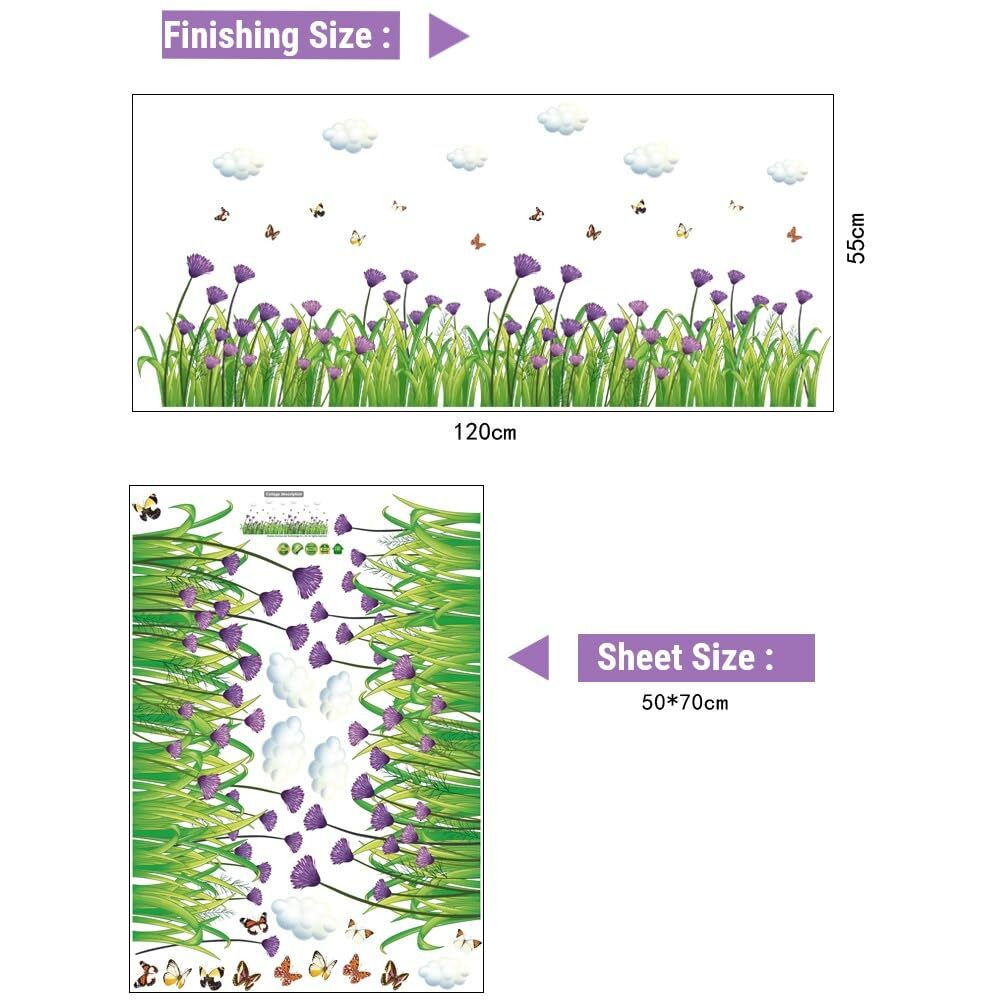Indian Royals Grass Flowers And Butterfly Design Wall Art Decoration Pvc Vinyl Removable Wall Sticker (50 Cm X 70 Cm)