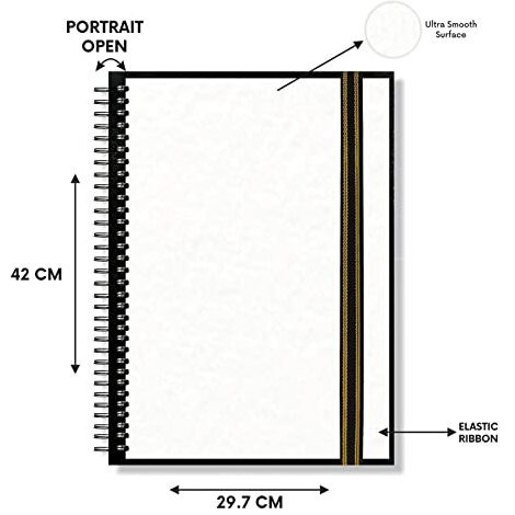 Zen Sangam - A3 Portrait Artists- 230 Gsm (50 Pages), Spiral Mixed Media Art Journal - Ultra Smooth Surface - Acid Free Cartridge Paper - Size(42X29.7Cm)-For Pencils,Chalk,Oil Pastels,Crayons-Black