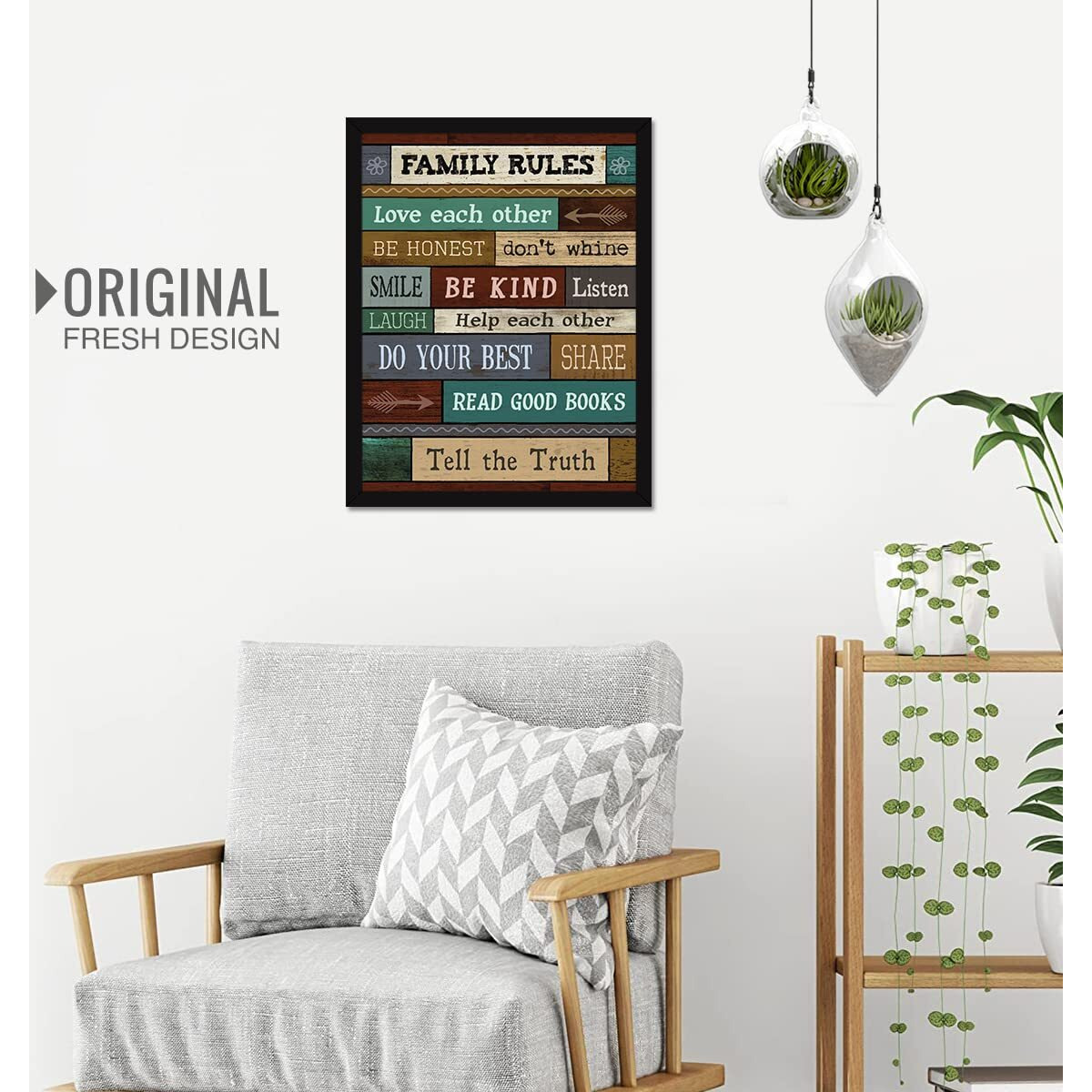 Chaka Chaundh - Family Rules Wall Decor - Motivational House Quotes Wall Frames - Inspirational Poster (13.6 X 10.6 Inches)