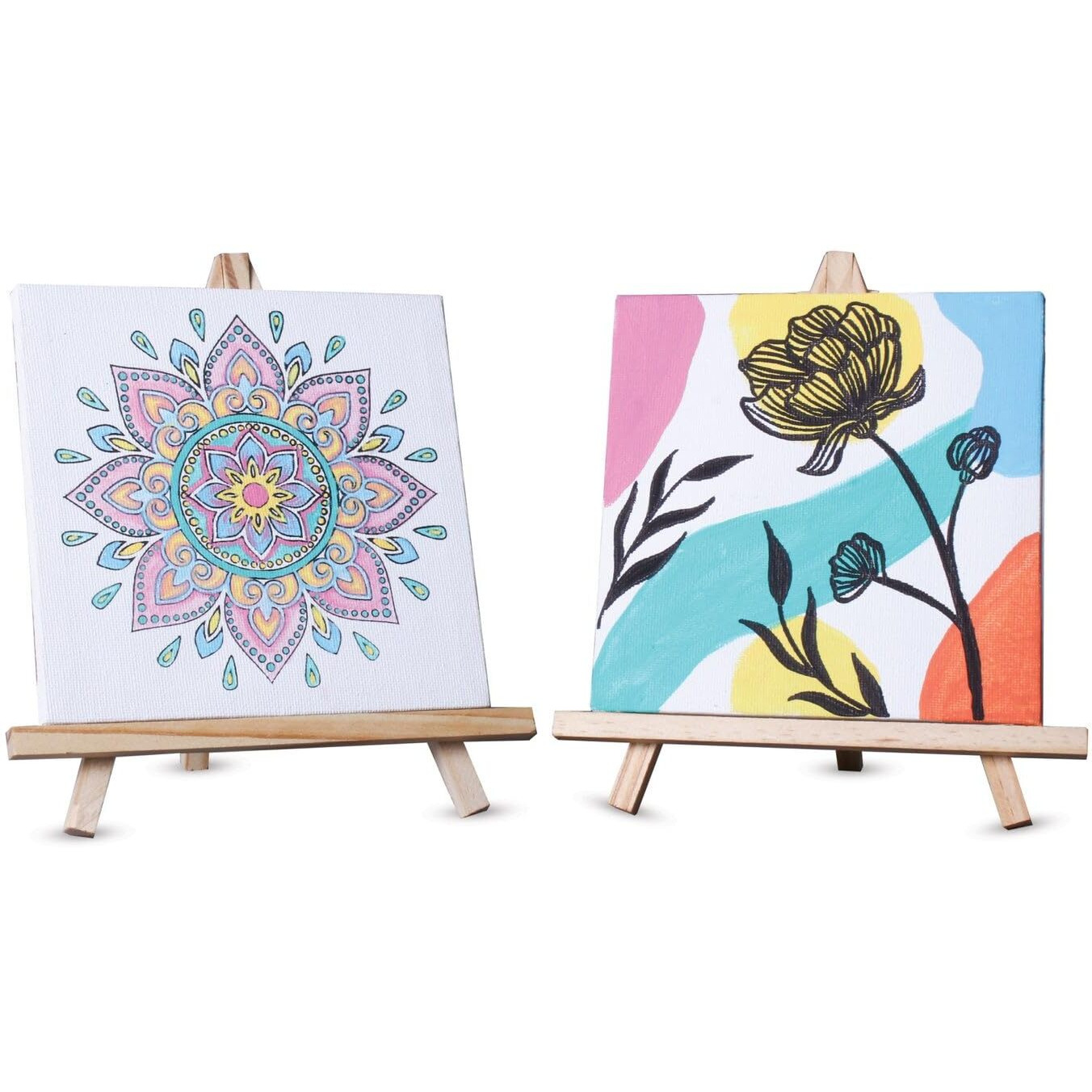 Little Birdie Gift Of Creativity Mandala Blossom Art Kit | Pre-Printed Canvas With Easel With 1 Plain Canvas With Easel | Canvas Painting Kit For Home, Table, Shelf Decor | Gift For Kids, Adults