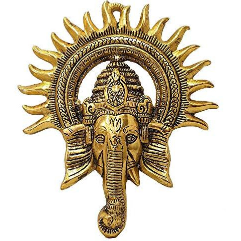 Rsn Gold Metal Decorative Beautiful Elegant Ganesha Wall Hanging For Home Decor (8 X 9.5Inch)