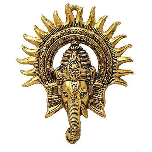 Rsn Gold Metal Decorative Beautiful Elegant Ganesha Wall Hanging For Home Decor (8 X 9.5Inch)