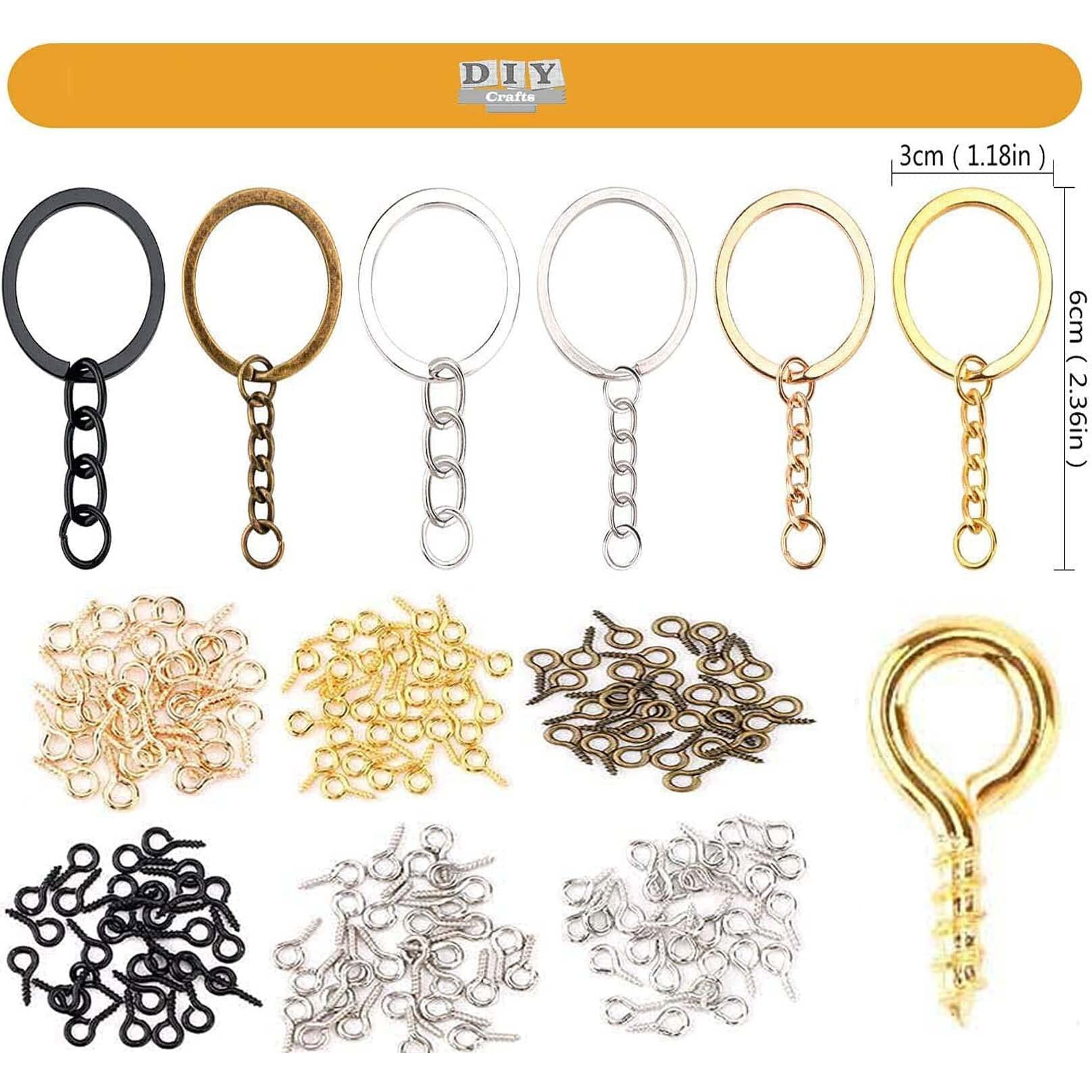 Diy Crafts 2X, Dark Gold, 2 Pcs Only, Split Key Ring With Chain Set, Metal Flat Keychain Rings 1 Inch With Open Jump Rings And Screw Eye Pins Bulk, Colors Choice, For Resin (2X, Dark Gold)