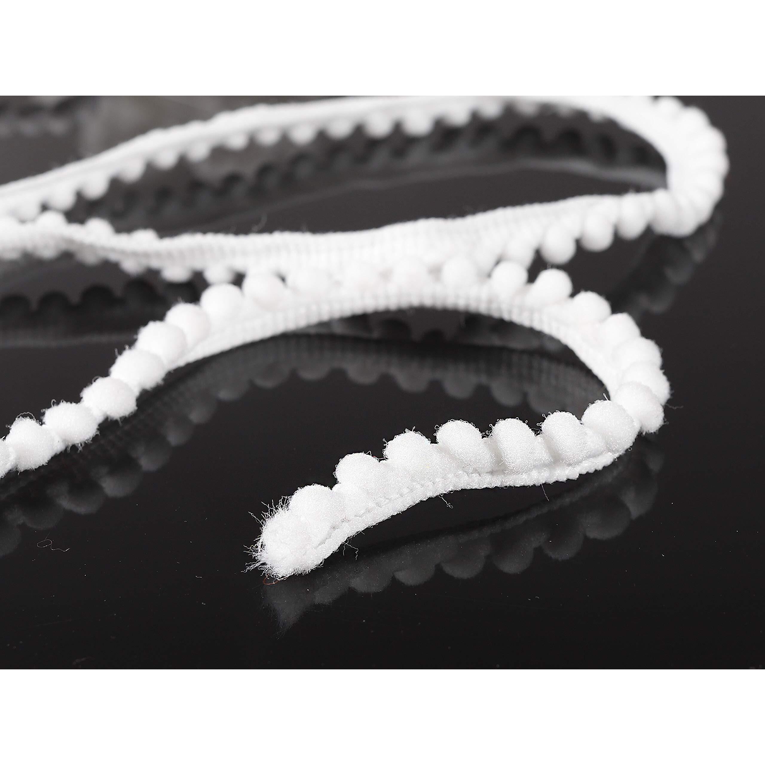 Handicraft-Palace Pom Pom Mini Bobble Ball Fringe Braid Lace Trimming For Crafting Sewing Hats (White, 50 Meter) (10 Meter)