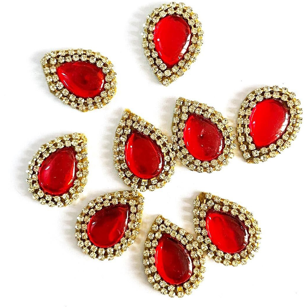 Adikala Drop Shape Rhinestone Embellishment Patch For Goddness & Laddu Gopal Dress Decoration, Crafts Ideas, Jewelery Making & Diy Craft Pack Of 25 | 3Cm (Red)