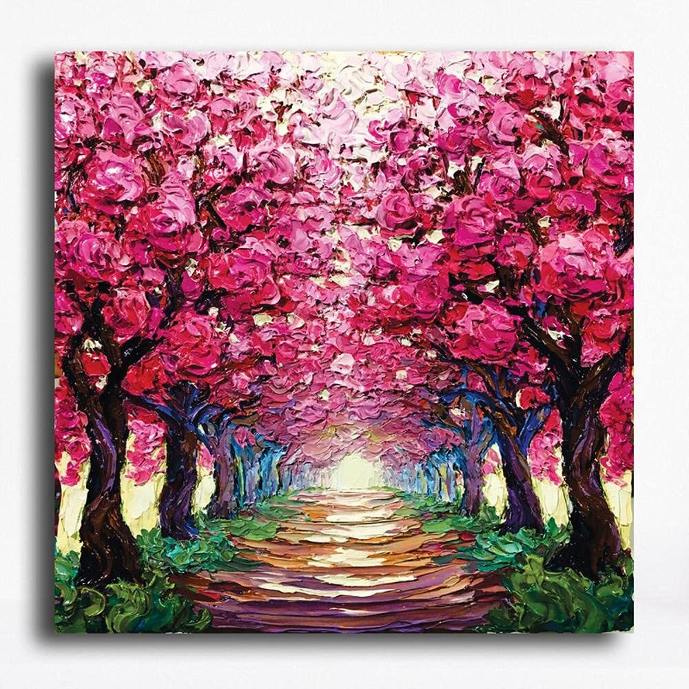 Pixelartz Canvas Painting Cherry Blossom Path Nature Canvas Modern Art Paintings For Home Decor For Drawing Room Bedroom Living Room Canvas Paintings Without Frame.