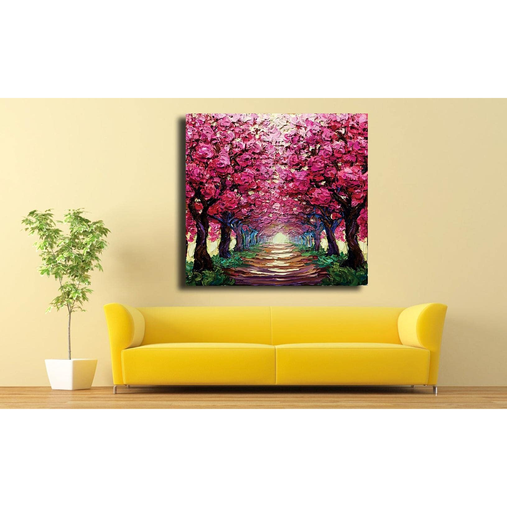 Pixelartz Canvas Painting Cherry Blossom Path Nature Canvas Modern Art Paintings For Home Decor For Drawing Room Bedroom Living Room Canvas Paintings Without Frame.
