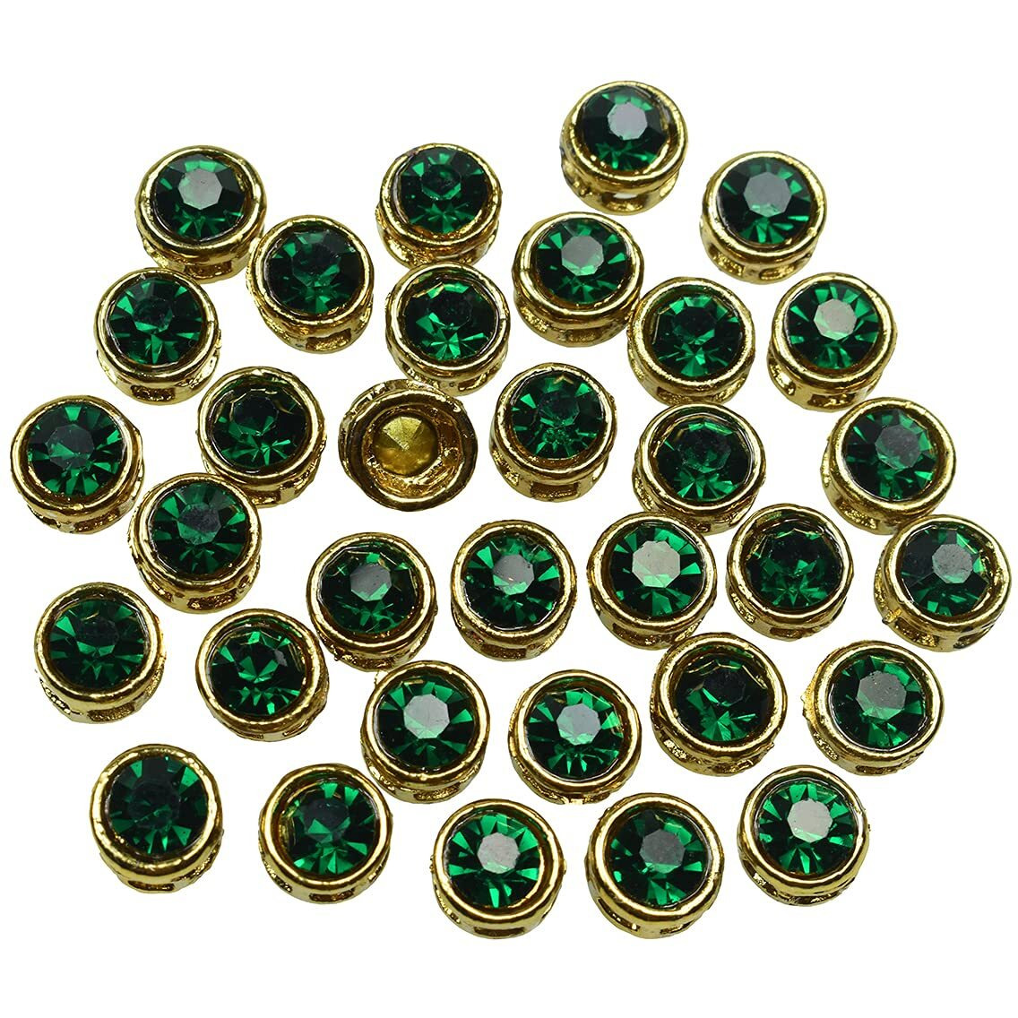 Embroiderymaterial Flat Back Emerald Green Rhinestones In Raised Setting In Round Shape For Jewelry Making & Embellishment-8Mm-50 Pieces