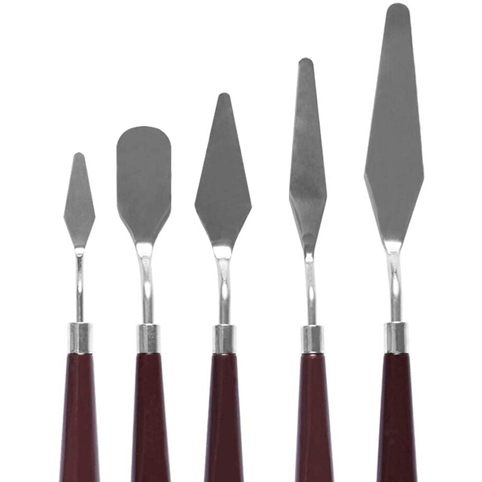 House Hatch Stainless Steel Palette Knives Set, Spatula Wood Handle Palette Knife Set For Artist Oil Painting Mixed Scraper Art Supplies, Painting Knives - Set Of 5