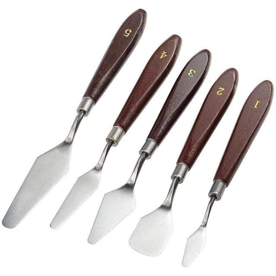 House Hatch Stainless Steel Palette Knives Set, Spatula Wood Handle Palette Knife Set For Artist Oil Painting Mixed Scraper Art Supplies, Painting Knives - Set Of 5