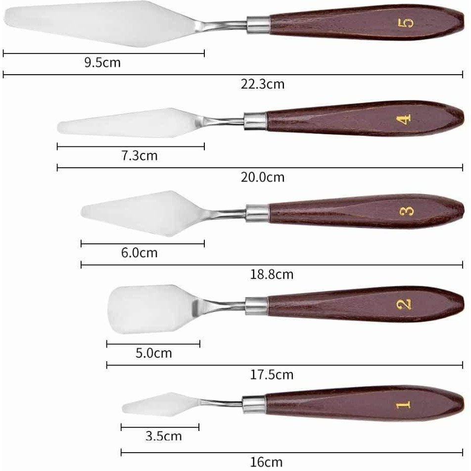 House Hatch Stainless Steel Palette Knives Set, Spatula Wood Handle Palette Knife Set For Artist Oil Painting Mixed Scraper Art Supplies, Painting Knives - Set Of 5