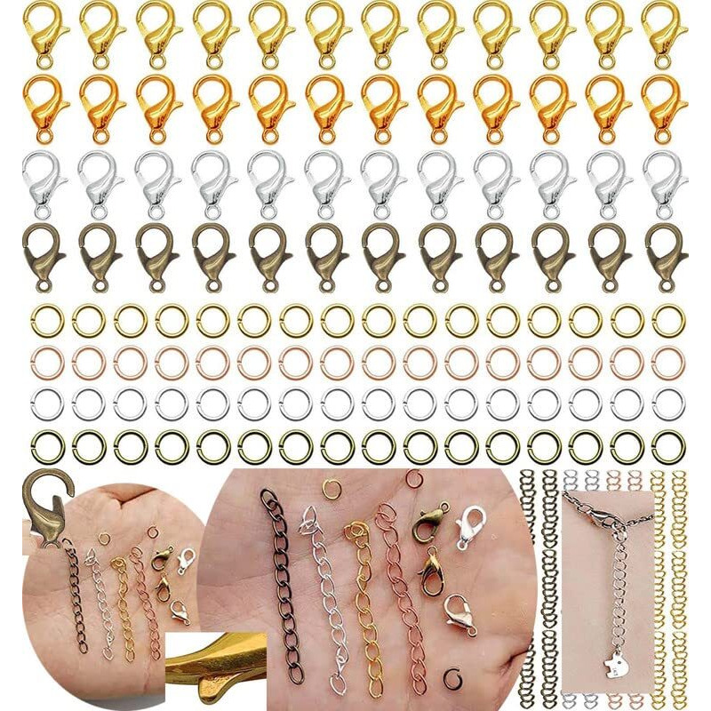 Diy Crafts 1001 Grm, Antique Gold, 20X Lobster Claw Clasps Every 100 Grm Rest Jump Rings,Alloy Lobster Clasps Open Jump Ring For Jewelry Making Necklace Bracelet Anklet K(1001 Grm, Antique Gold)
