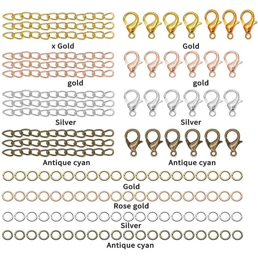 Diy Crafts 1001 Grm, Antique Gold, 20X Lobster Claw Clasps Every 100 Grm Rest Jump Rings,Alloy Lobster Clasps Open Jump Ring For Jewelry Making Necklace Bracelet Anklet K(1001 Grm, Antique Gold)