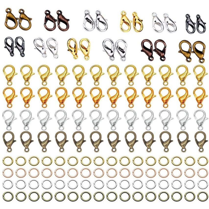 Diy Crafts 1001 Grm, Antique Gold, 20X Lobster Claw Clasps Every 100 Grm Rest Jump Rings,Alloy Lobster Clasps Open Jump Ring For Jewelry Making Necklace Bracelet Anklet K(1001 Grm, Antique Gold)