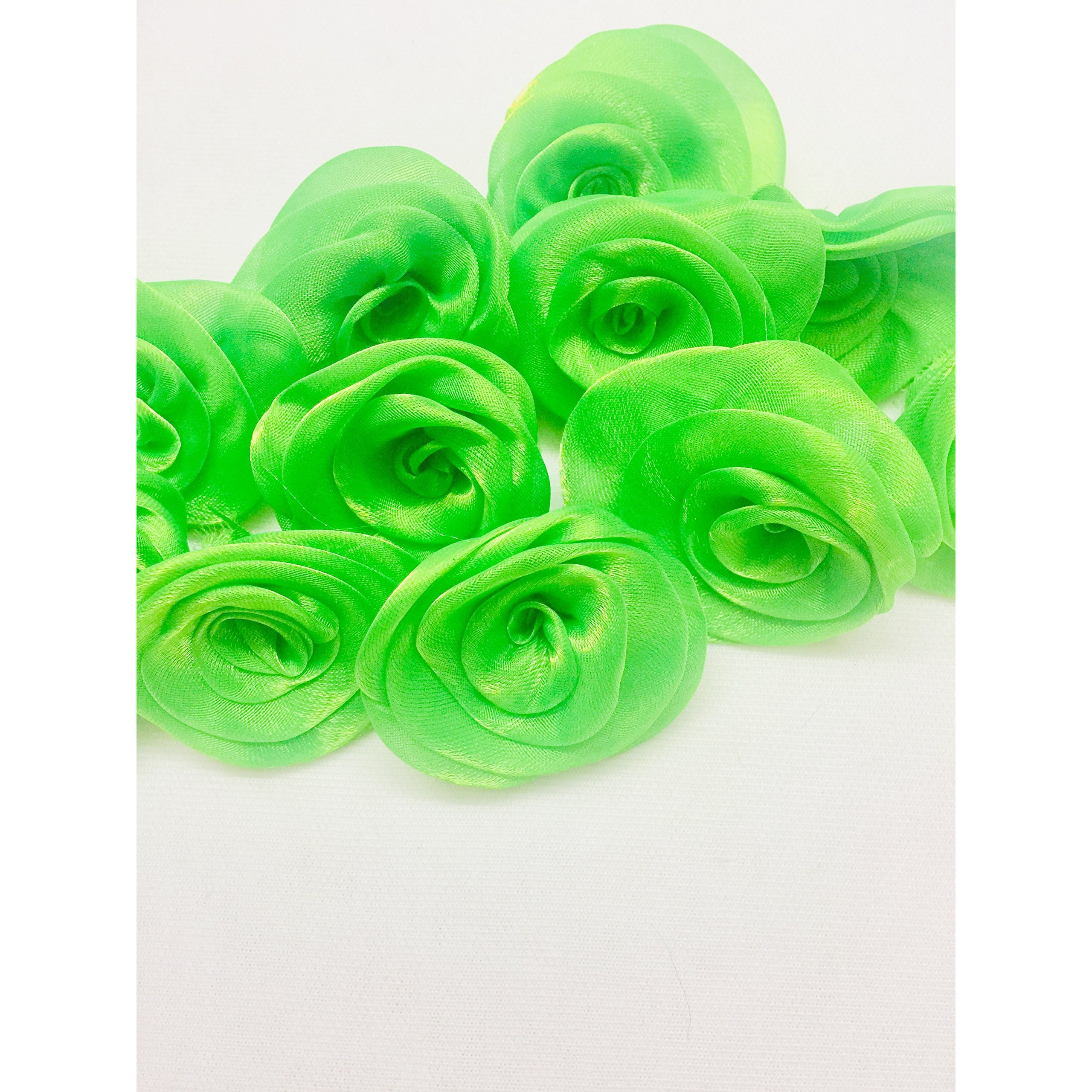 Eerafashionicing 25 Green Colour Ribbon Flower Applique Organza Satin Fabric Ribbon Applique