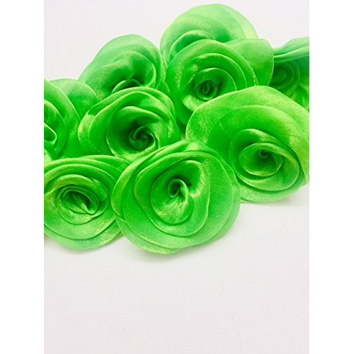 Eerafashionicing 25 Green Colour Ribbon Flower Applique Organza Satin Fabric Ribbon Applique
