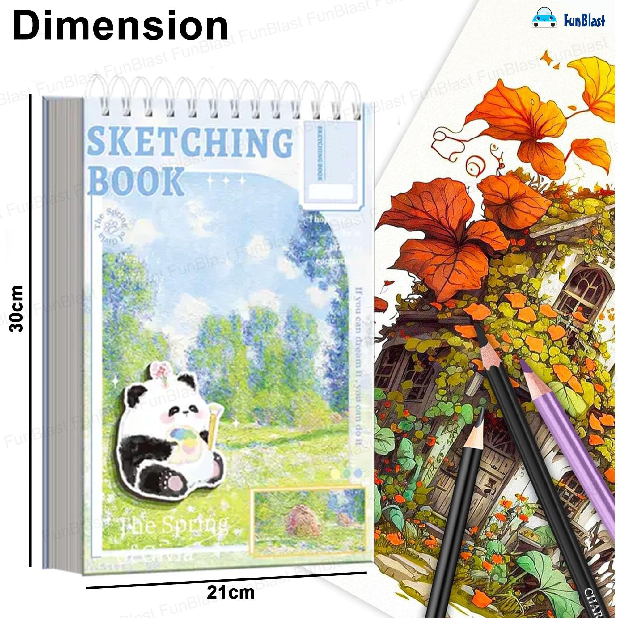 Funblast Sketching Book For Artist, A3 Thickened Sketchpad For Artist, Students Hand-Painted Colored Lead Picture Album Sketch Book For Painting, Drawing, Art & Craft Work (Panda, A3)