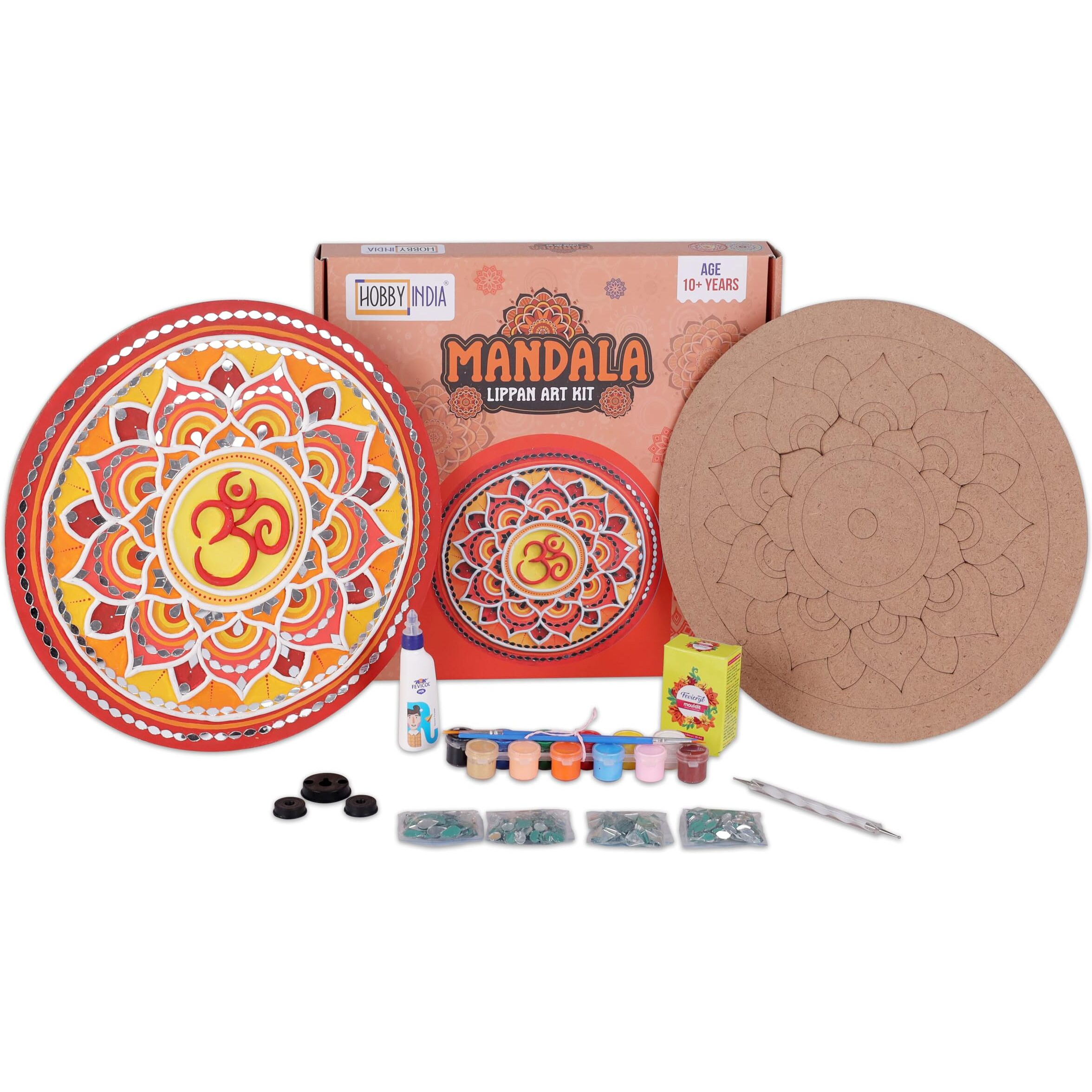 Hobby India Diy Mandala Lippan Art Work Painting Kit With Acrylic Colour For Kids Pre Marked Round Mirrors With Wall Decor Wall Hanging Office Home