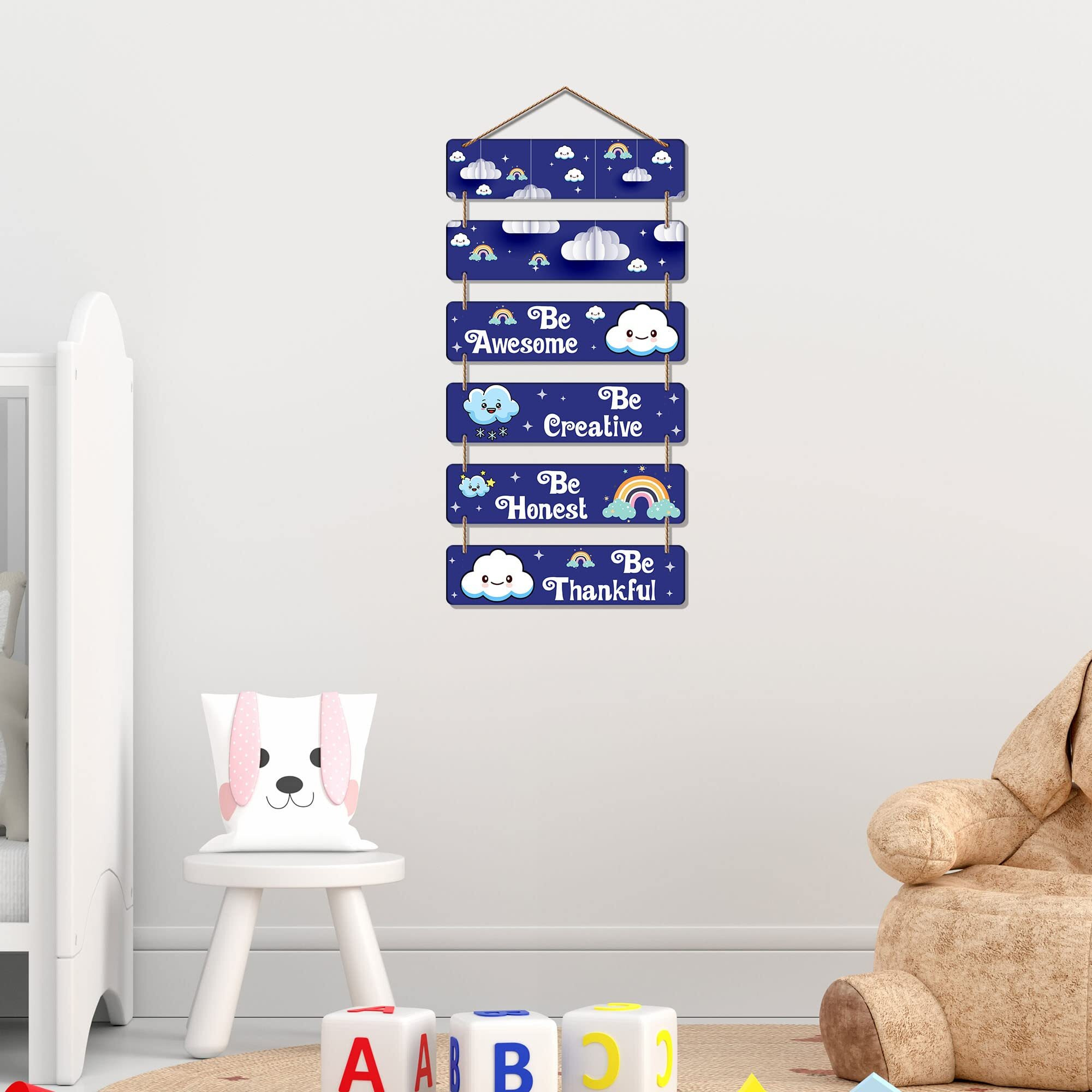 Artvibes Decorative Wall Hanging Wooden Art Decoration Item For Kids Room | Living Room | Bedroom | Home Decor | Gifts | Quotes Item | Mdf Modern Artworks Item,Set Of 6(Wh_32102N)