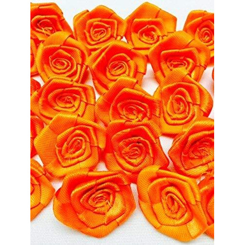 Eerafashionicing Orange Colour Medium Satan Ribbon Flower Asian Hobby Craft (Pack Of 25 Pcs)