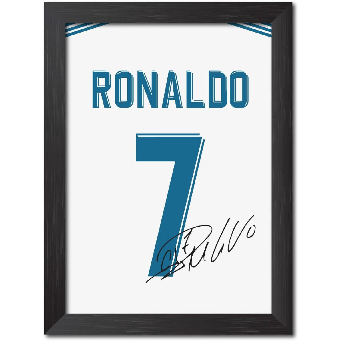 Tenorarts Cristiano Ronaldo Poster Frame Madrid White Jersey Laminated Photo Print With Signature Framed Painting With Matt Finish Black Texture (12 Inches X 9Inches)