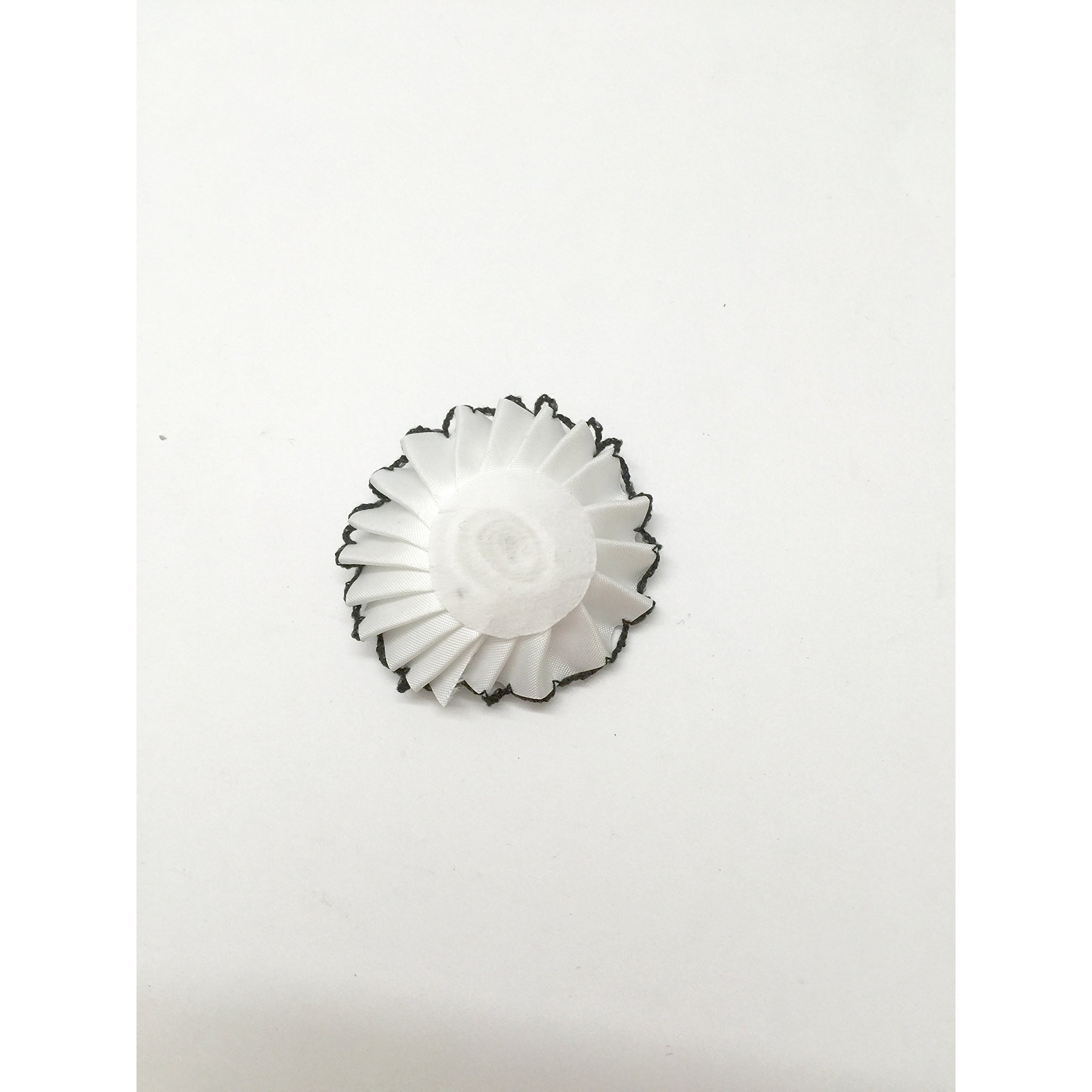 Eerafashionicing White And Black Ribbon And Flowers Appliques Satin Fabric And Acrylic Stone (Pack Of 6 Pcs)