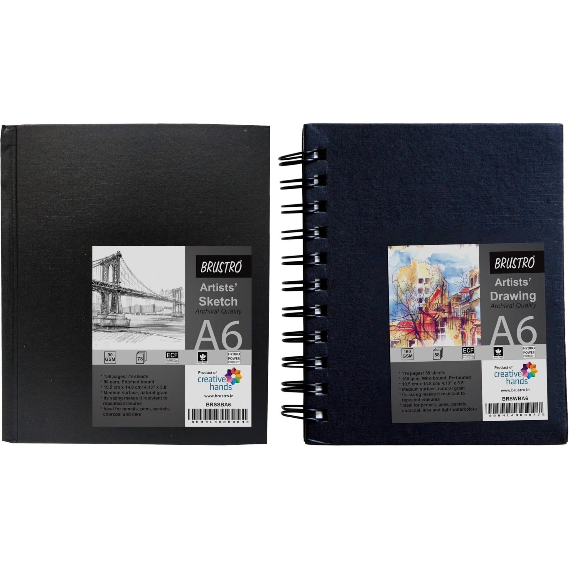 Brustro Artists Sketch Book A6 Size Stitched Bound 156 Pages 90 Gsm, And Sketchbook A6 Size Wiro Bound, 116 Pages, 160 Gsm (Acid Free)