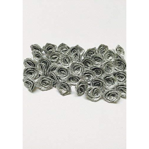Eerafashionicing Silver Colour Small Satan Ribbon Flower Appliques, 50 Pieces