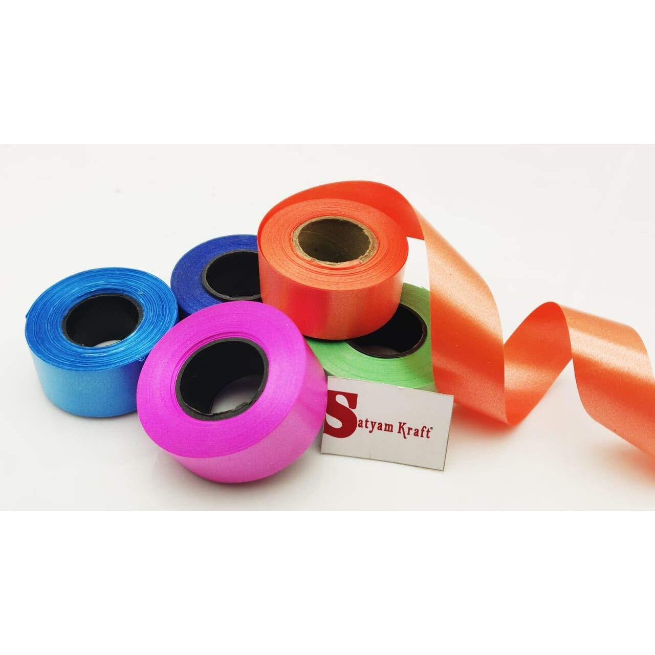 Satyam Kraft Curling Ribbon Used In Flower Making Gift Ribbon Craft Ribbon, Width 1 Inch Length 25 Meters Each Roll(Random Color) (5 Pieces)