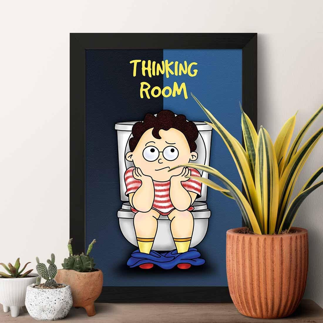 Artinkart- Thinking Room Framed Poster, Washroom Posters Funny With Frame, Bathroom Posters With Frame, Toilet Posters Funny For Office, Home (Synthetic Wood, 9.5X13.5 Inch)