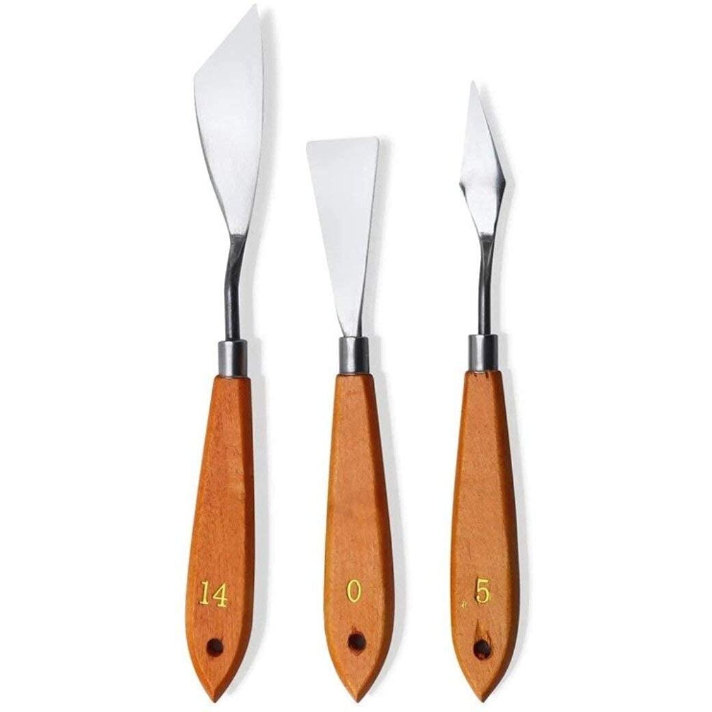 EsKube 3 Pcs Stainless Steel Artists Palette Knife Set, Spatula Palette Knife Scraper For Mixing Paint, Thin And Flexible Art Tools For Oil Painting, Acrylic Mixing, Etc.