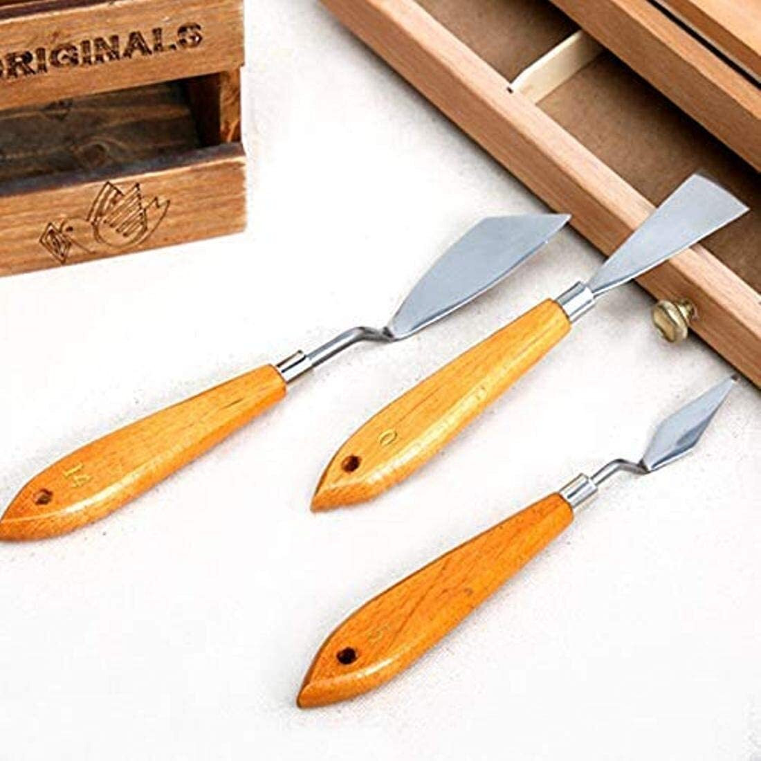 EsKube 3 Pcs Stainless Steel Artists Palette Knife Set, Spatula Palette Knife Scraper For Mixing Paint, Thin And Flexible Art Tools For Oil Painting, Acrylic Mixing, Etc.