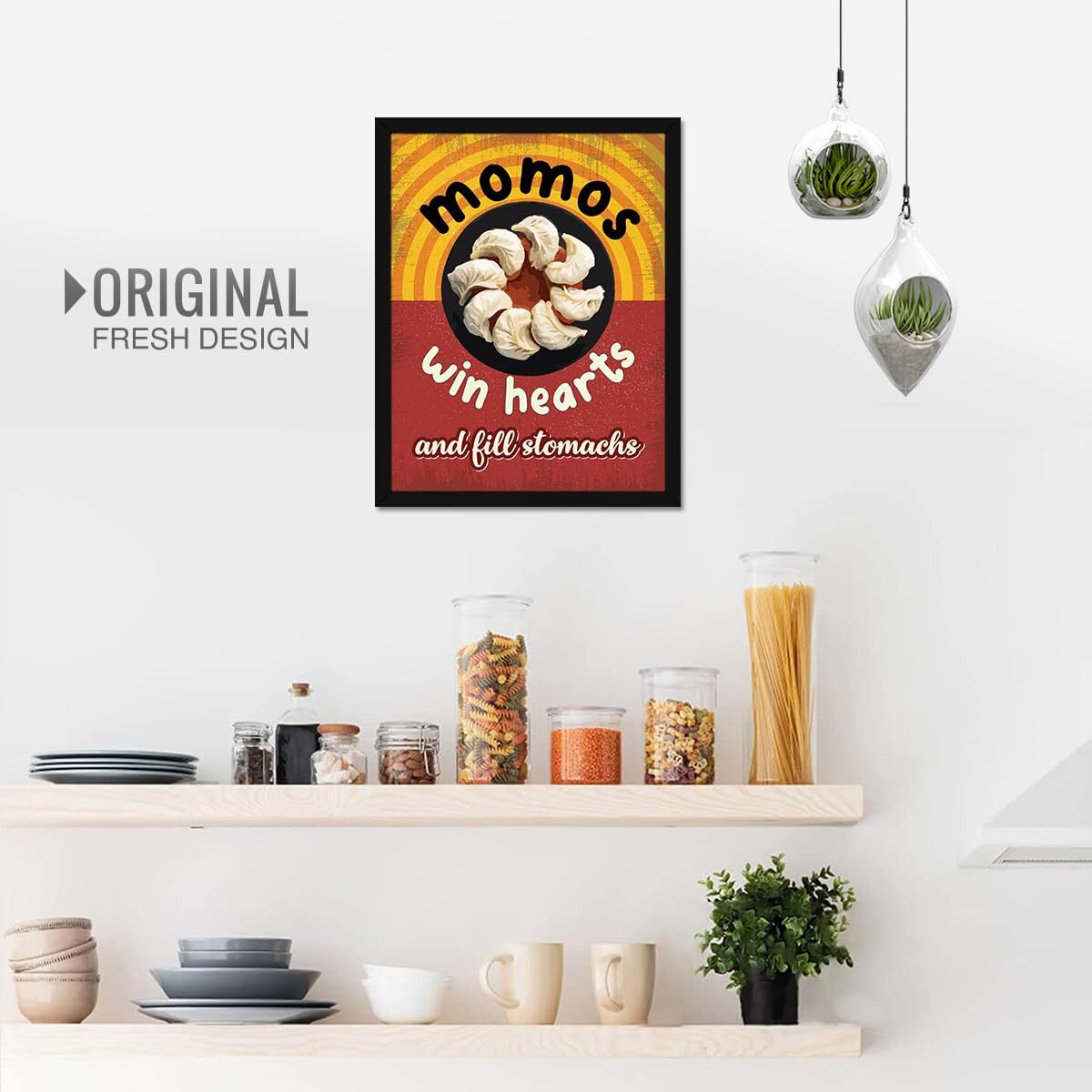 Chaka Chaundh - Restaurant Quotes Wall Frames - Momos Poster For Kitchen, Mess, Bakery, Cookery - Momos Framed Posters For Kitchen - Fast Food & Dining Quotes Wall Frames - (14 X 11 Inches)