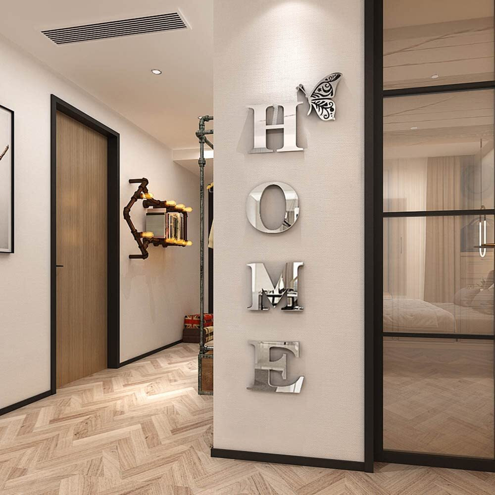 Meraki Mart Home Wall Stickers Non Glass 3D Acrylic Wall Mirror Sticker Diy Tiles Wall Decoration Decor Art For Bedroom, Office, Living Room, Home, Garden, Washroom - 47.2 X 15.7 Cm,1 Set (Silver)