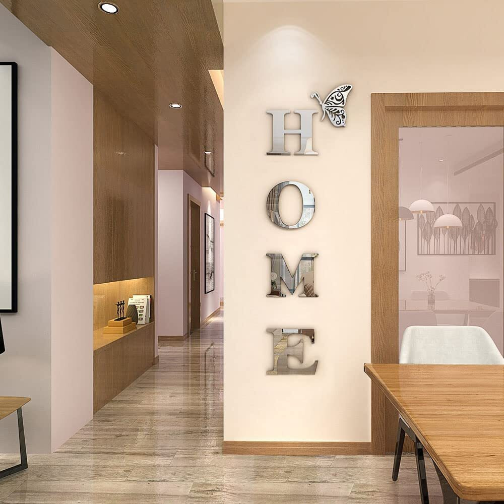 Meraki Mart Home Wall Stickers Non Glass 3D Acrylic Wall Mirror Sticker Diy Tiles Wall Decoration Decor Art For Bedroom, Office, Living Room, Home, Garden, Washroom - 47.2 X 15.7 Cm,1 Set (Silver)