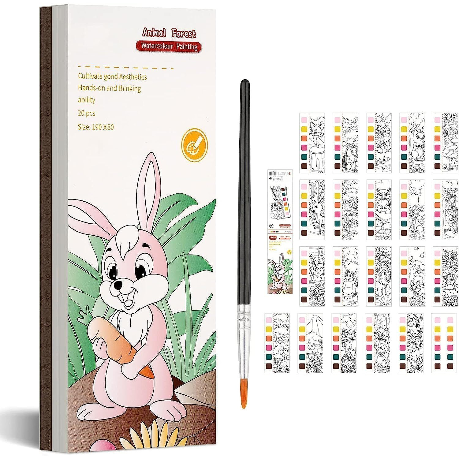 Qolixs Pocket Watercolor Book 20 Sheets Water Painting Patterns Book With Art Brush For Kids Toddle Cartoon Painting Kit Children Watercolor Paint Book | Portable Pocket Travel Watercolor Kit